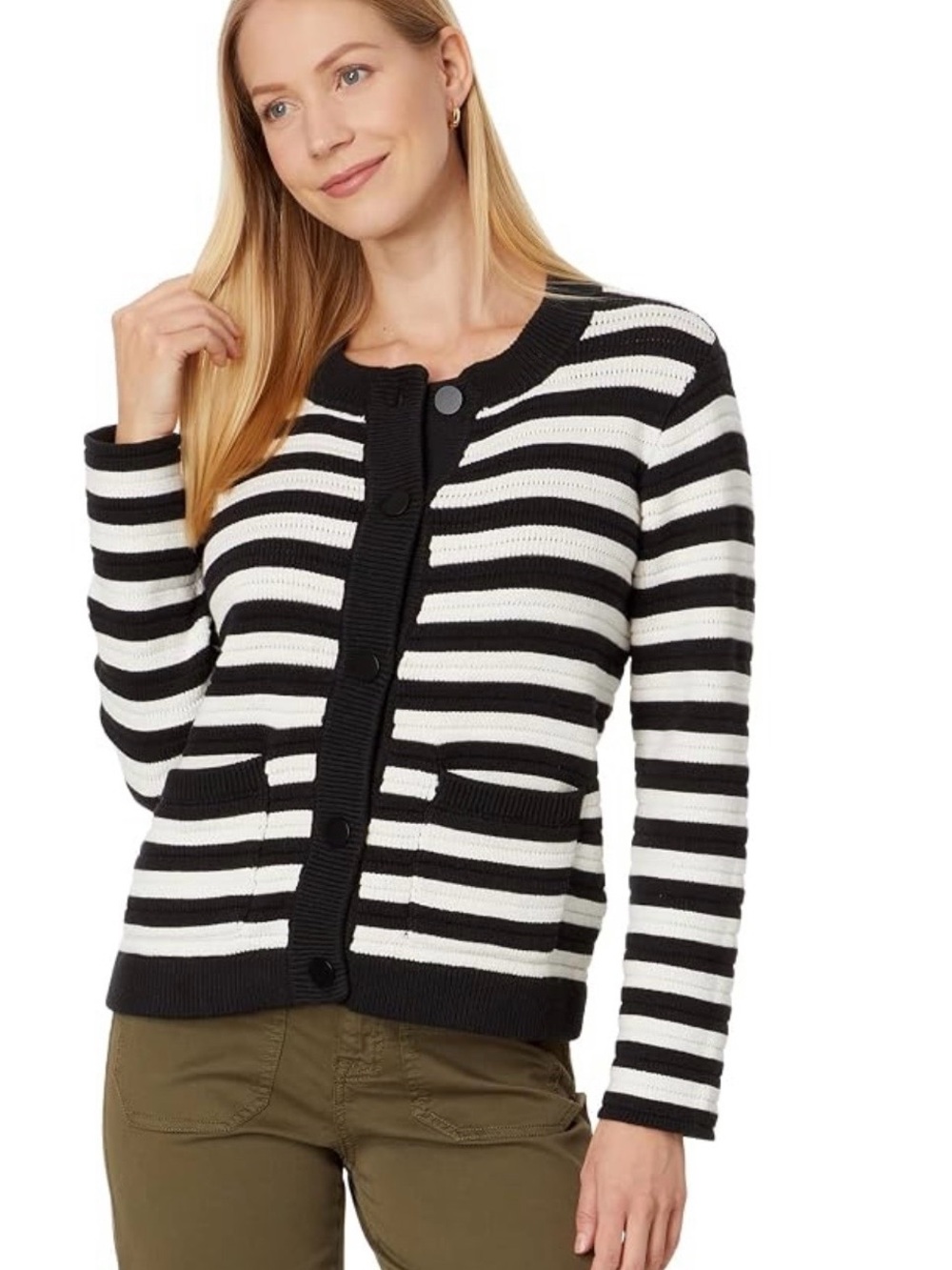 Sanctuary Black & White Striped Button-Front Cardigan